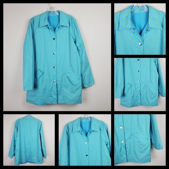Jones New York Reversible Blue Dots Trench Coat M - Picture 4 of 13